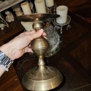 Brass pillar candle holder vintage old